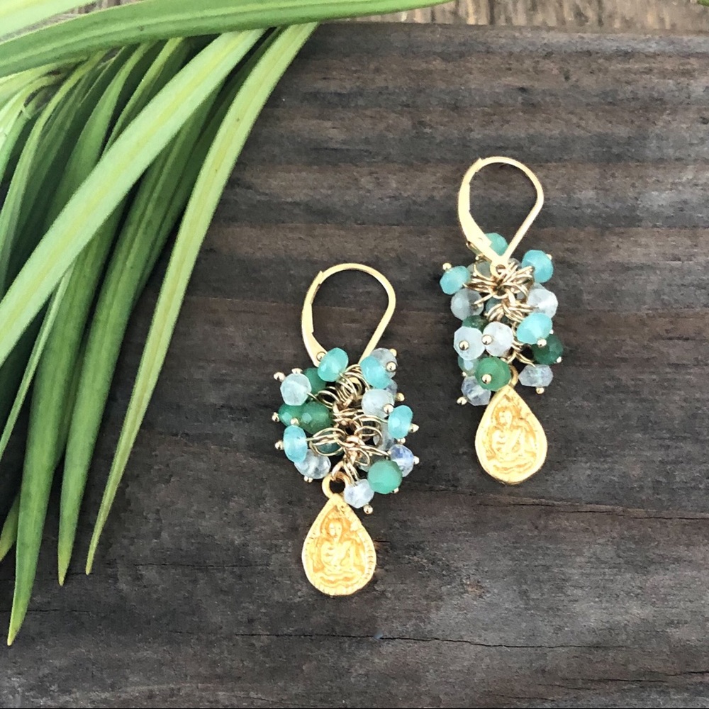 Gemstone Cluster Sitting Buddha Earrings
